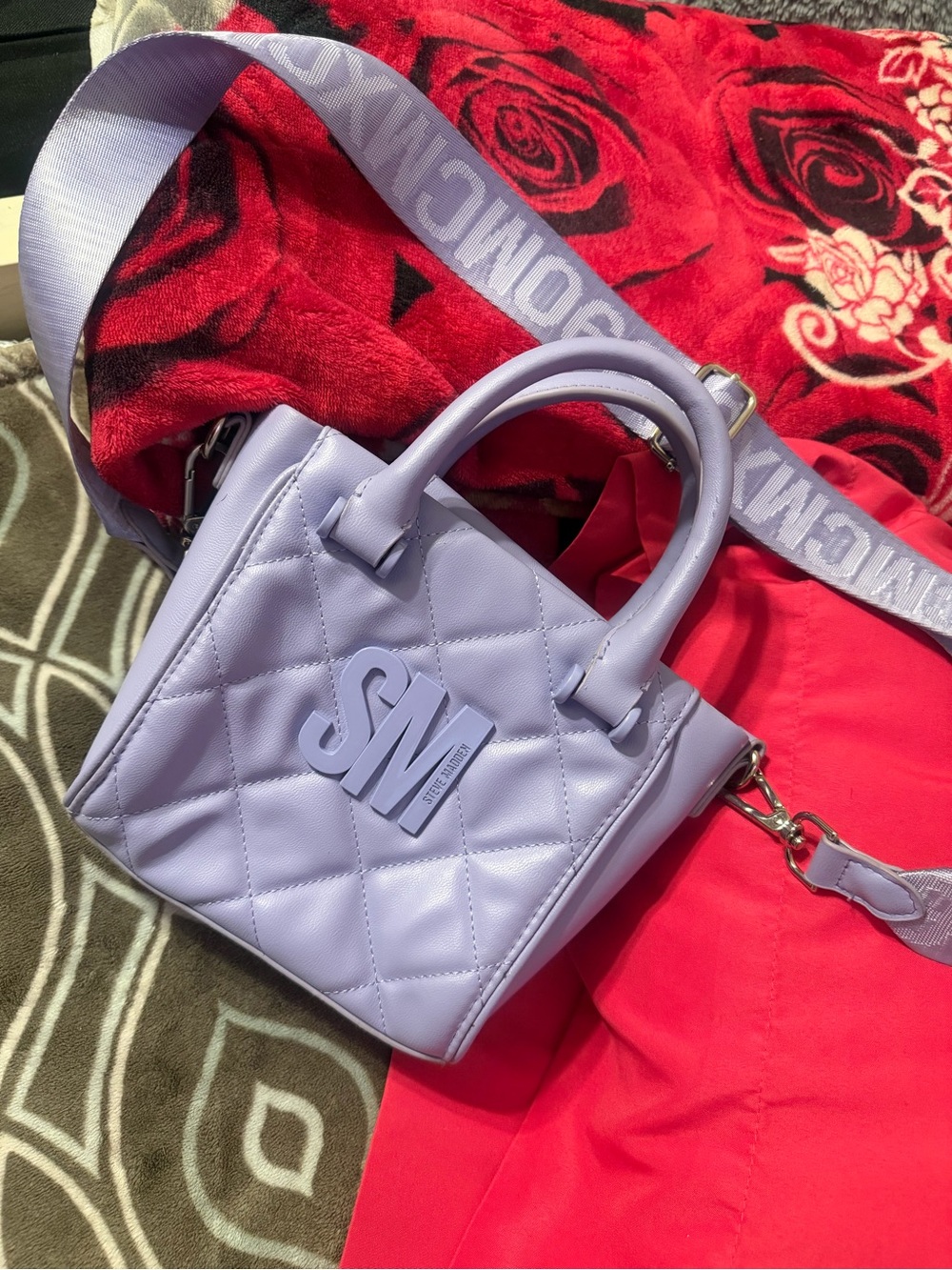 Steve Madden Lavender Quilted Mini Tote with Branded Strap